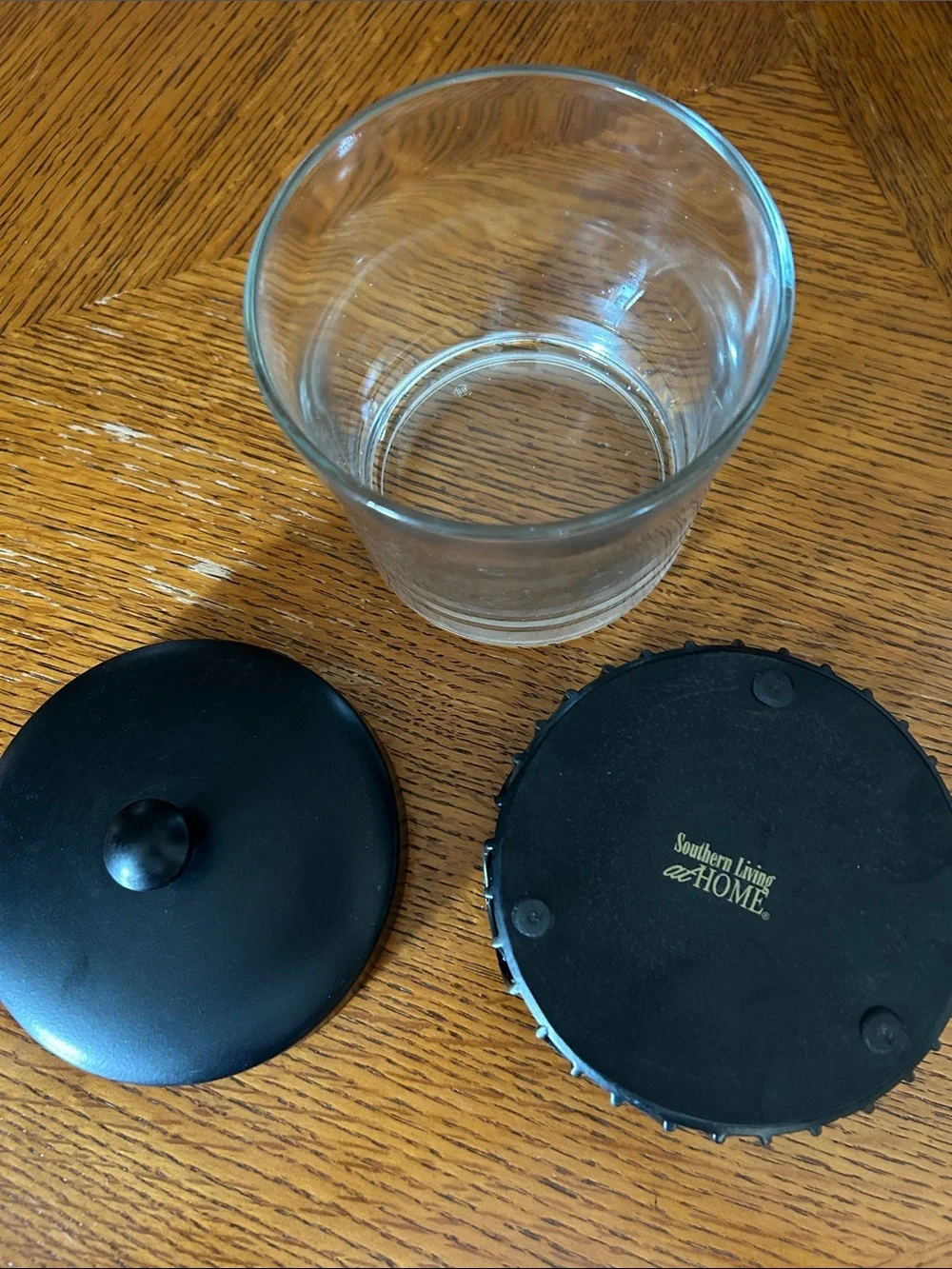 Southern Living at Home Black Metal and Glass Canister with Lid and Holder